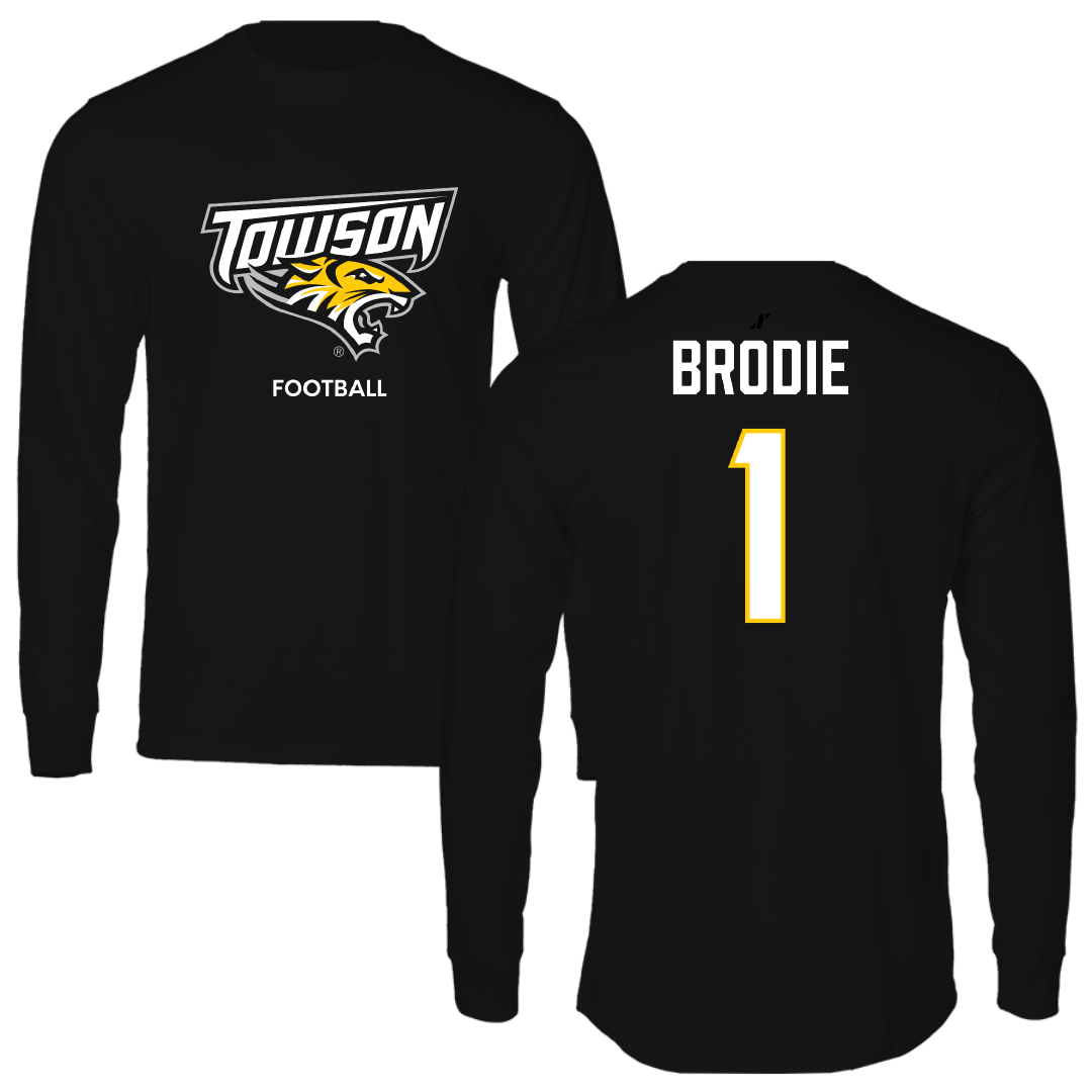 Towson University Football Black Performance Long Sleeve - #1 Myles Brodie