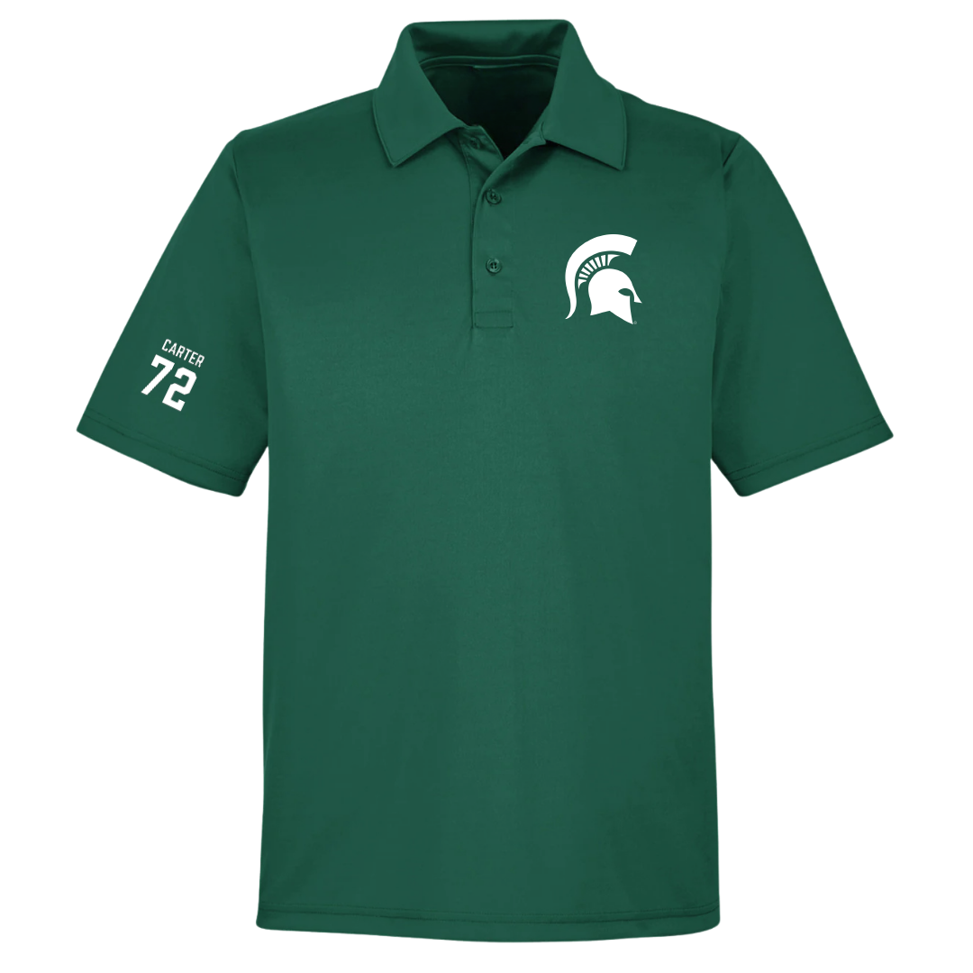 Michigan State University Football Forest Green Polo - #72 Caleb Carter