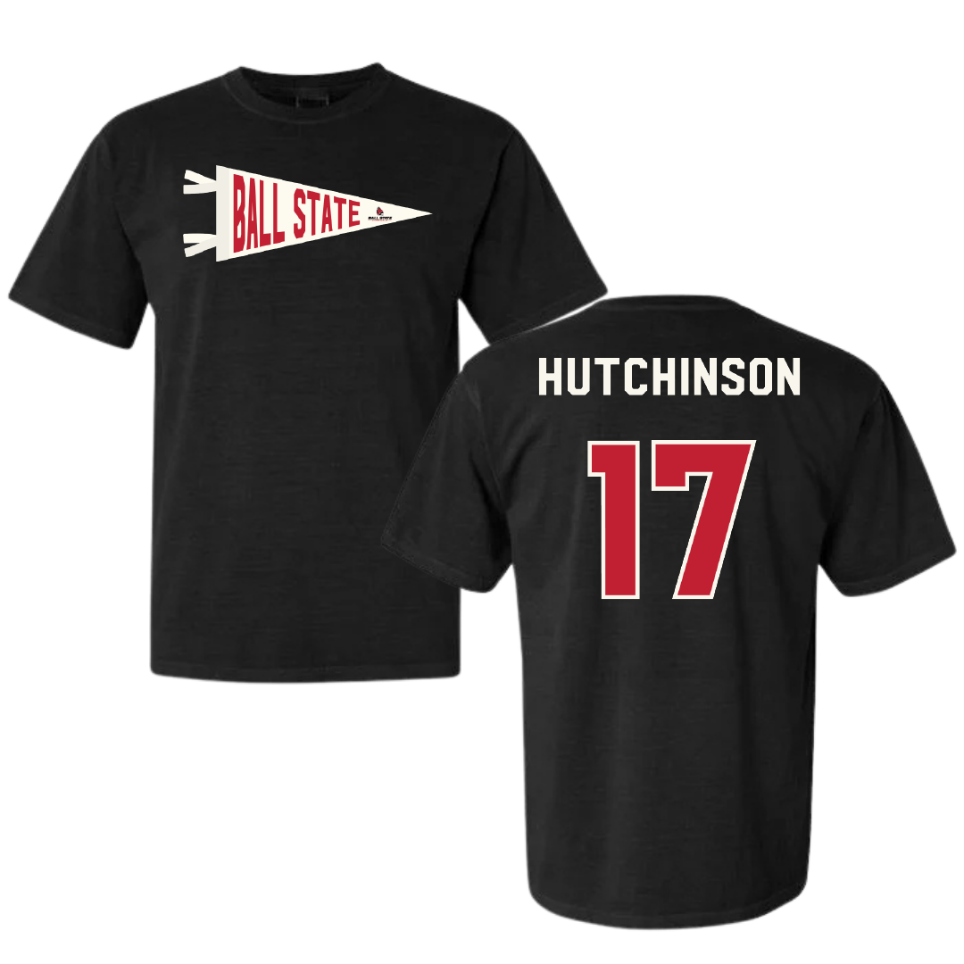 Ball State University Baseball Black Pennant Comfort Colors Tee - #17 Connor Hutchinson