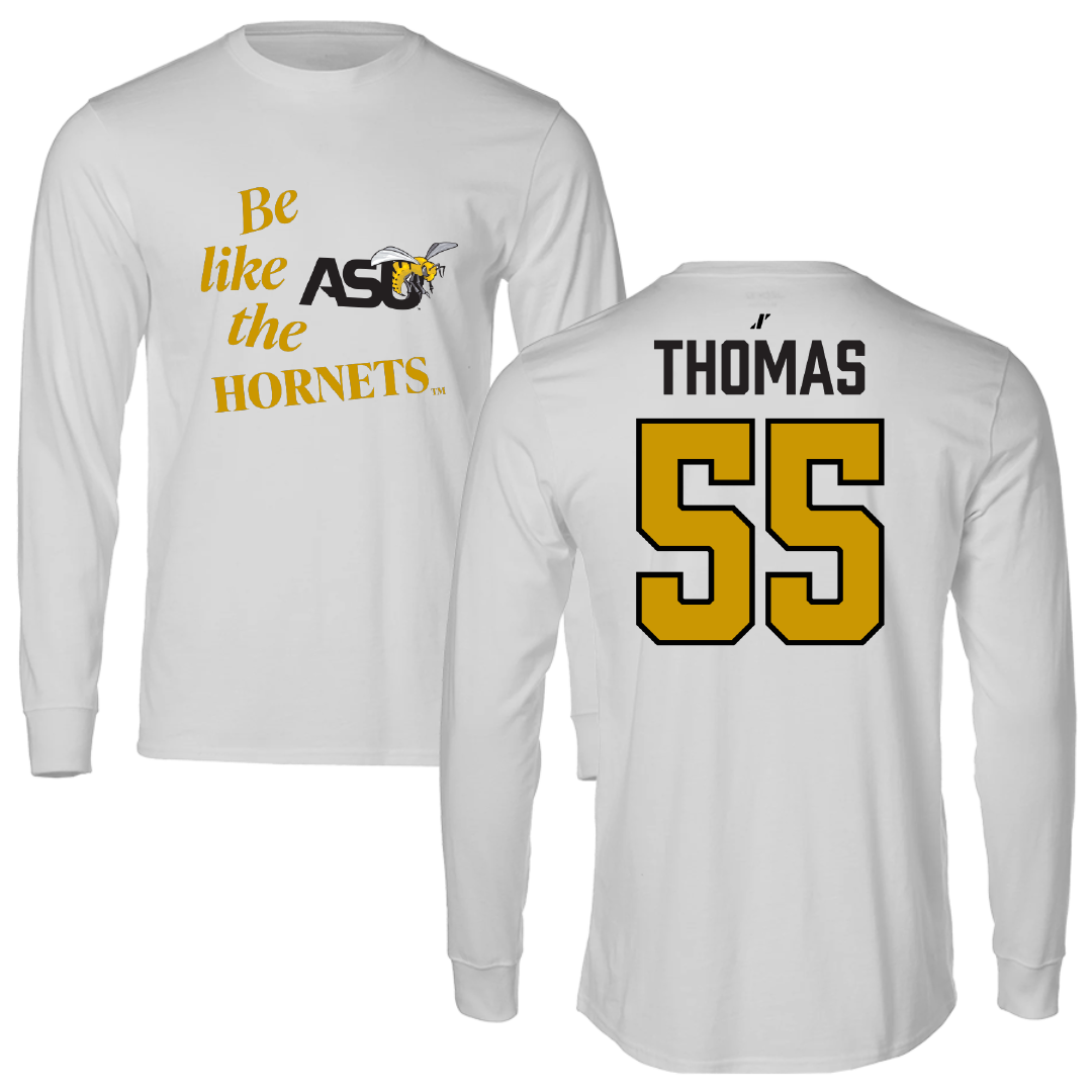 Alabama State University Football Light Gray Be Like Us Performance Long Sleeve - #55 Dezmon Thomas