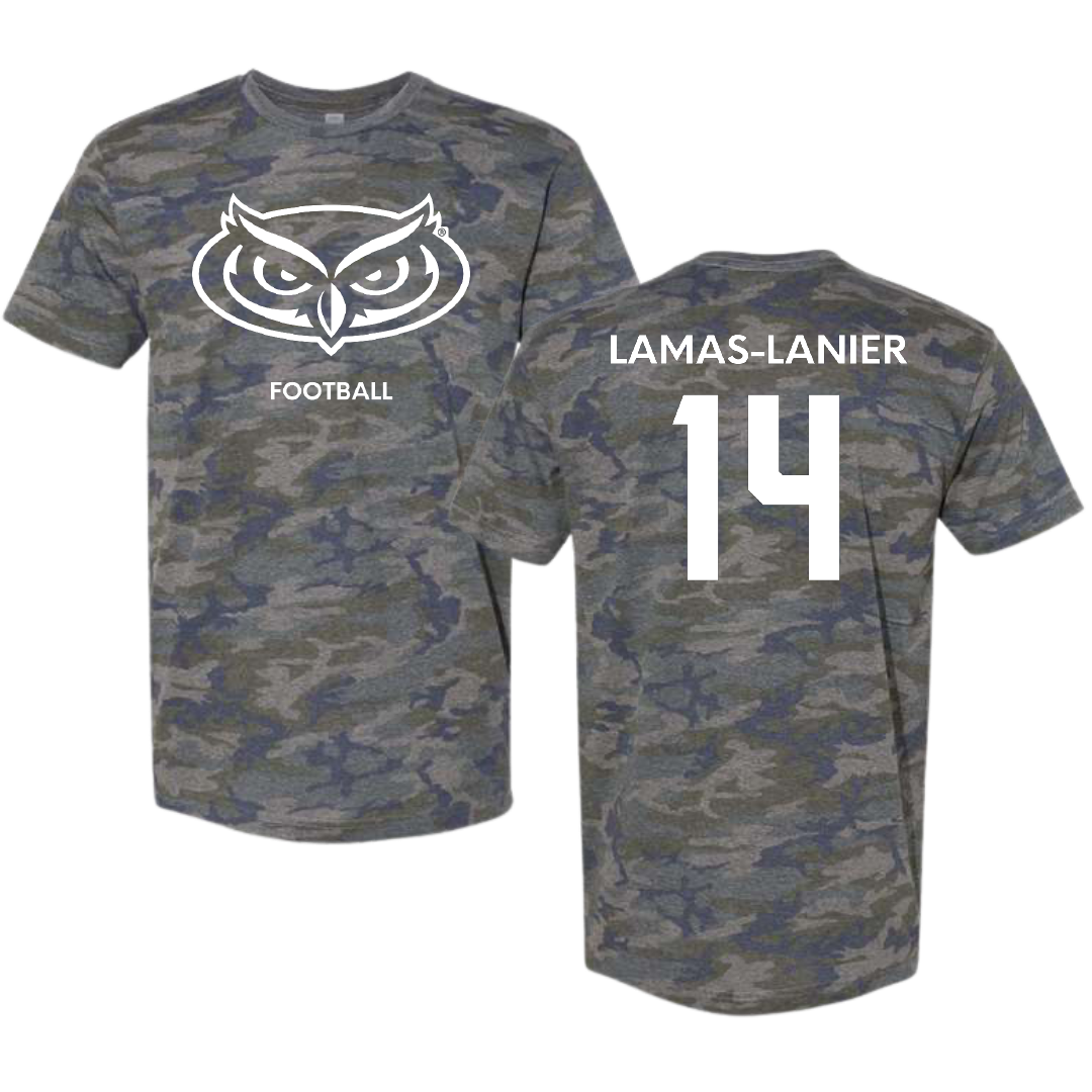 Florida Atlantic University Football Vintage Camo Tee - #14 Courtney Lamas-Lanier