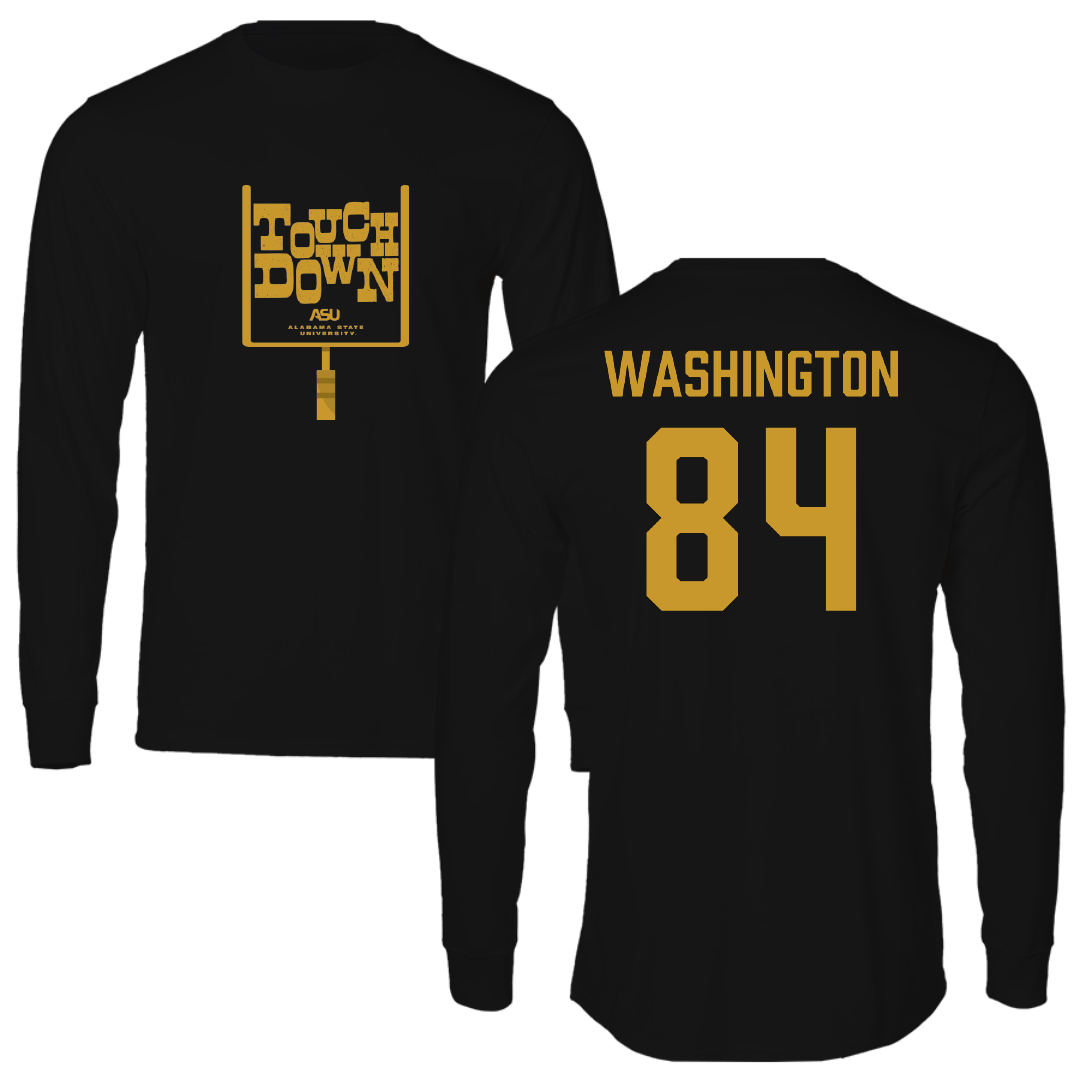 Alabama State University Football Black Touchdown Performance Long Sleeve - #84 Joshua Washington