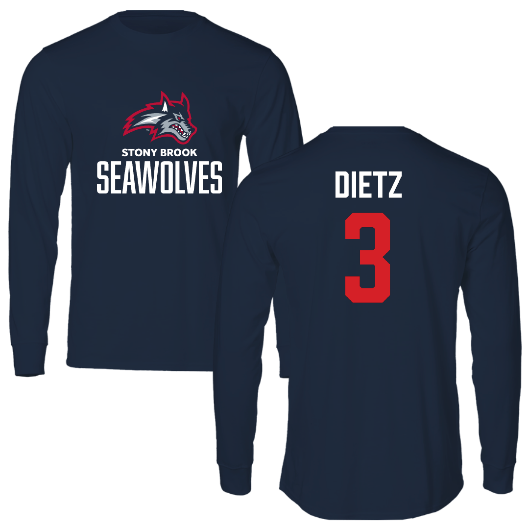 Stony Brook University Football Navy Performance Long Sleeve - #3 Marqeese Dietz