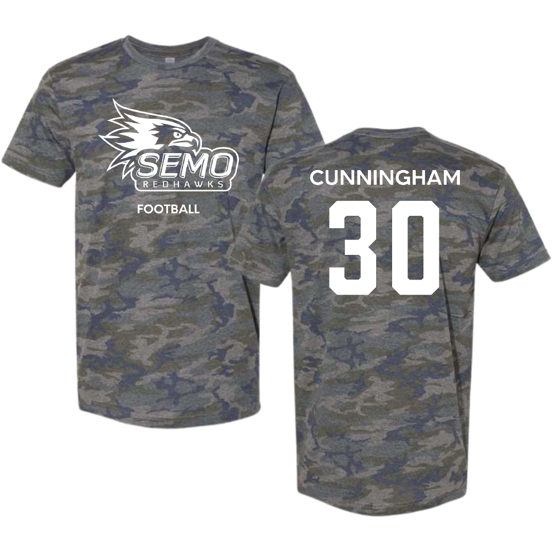 Southeast Missouri State University Football Vintage Camo Tee - #30 Judd Cunningham
