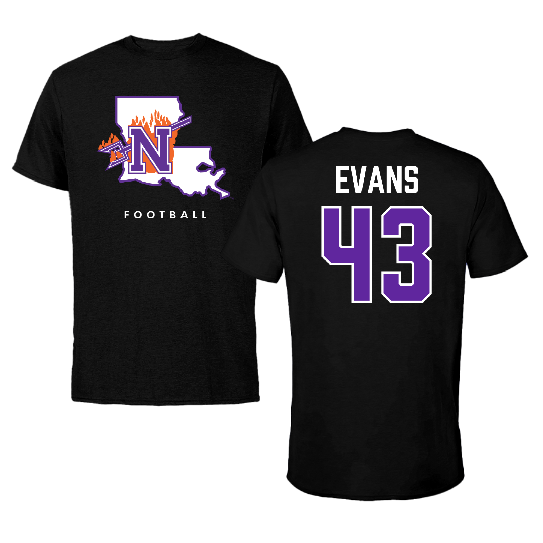 Northwestern State University Football Black Block Performance Tee - #43 Cooper Evans