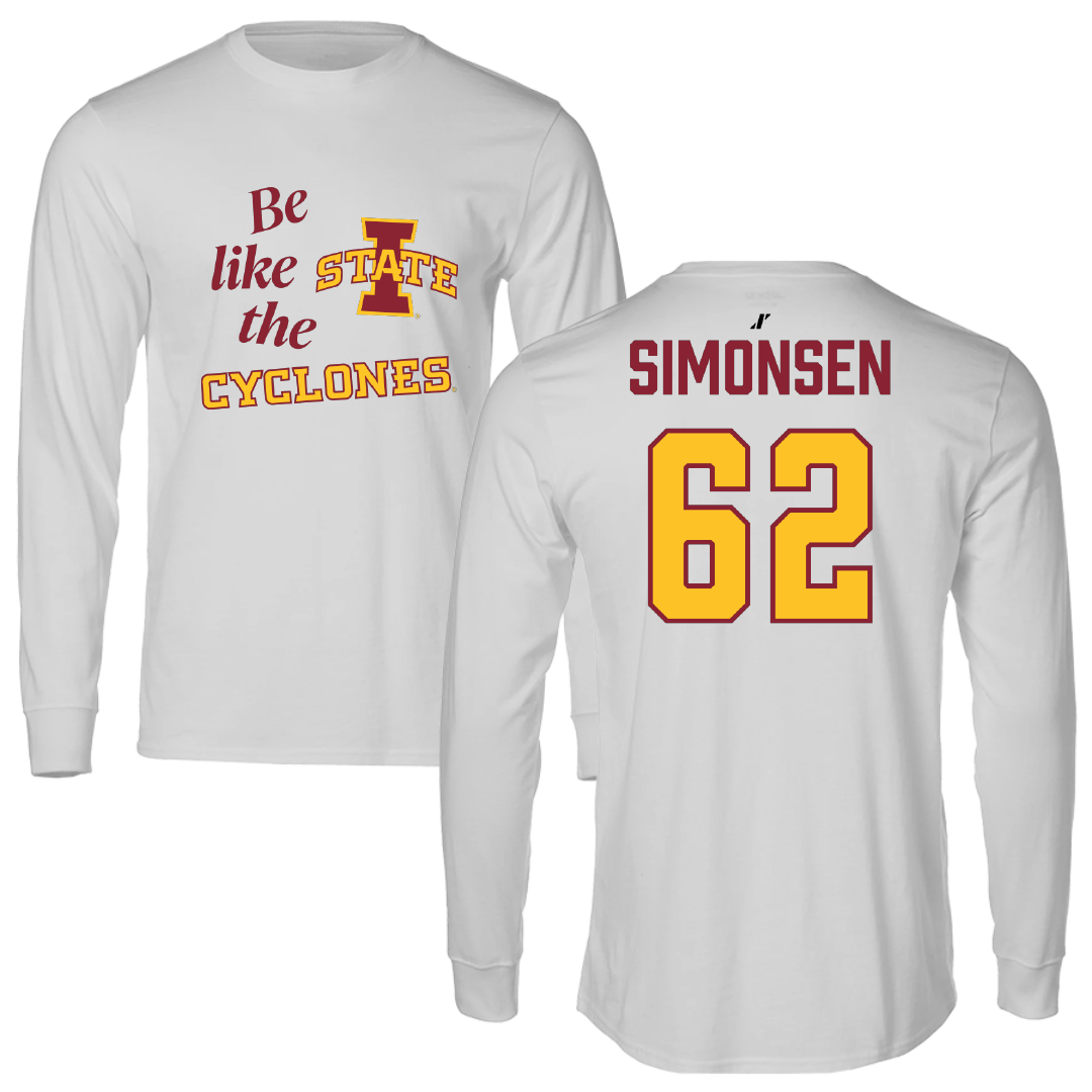 Iowa State University Football Light Gray Be Like Us Performance Long Sleeve - #62 Braden Simonsen