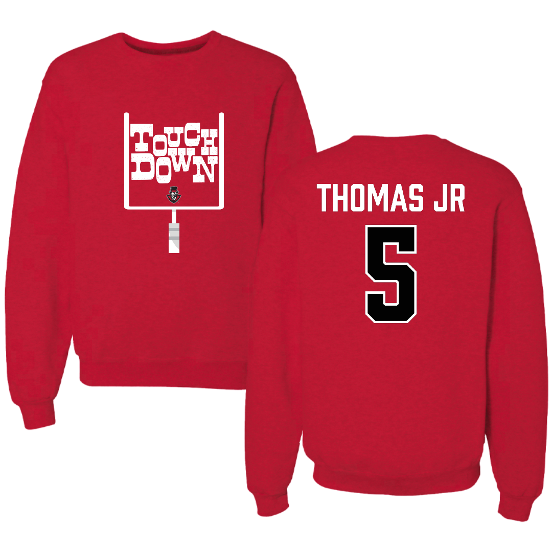 Austin Peay State University Football Red Touchdown Crewneck - #5 Rashaud Thomas Jr