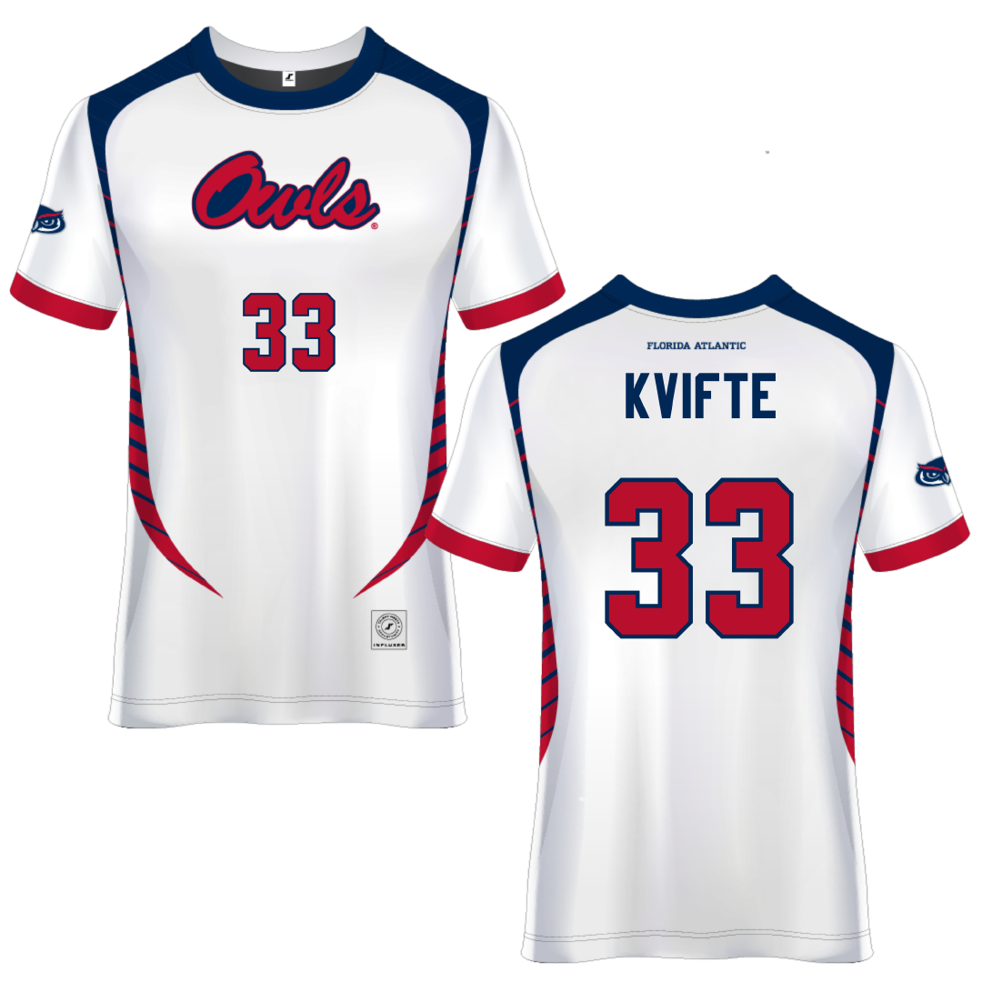 Florida Atlantic University White Soccer Jersey - #33 Noah Kvifte