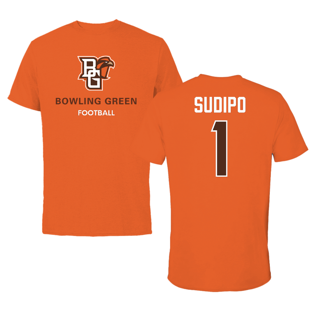 Bowling Green State University Football Orange Performance Tee - #1 Mateo Sudipo