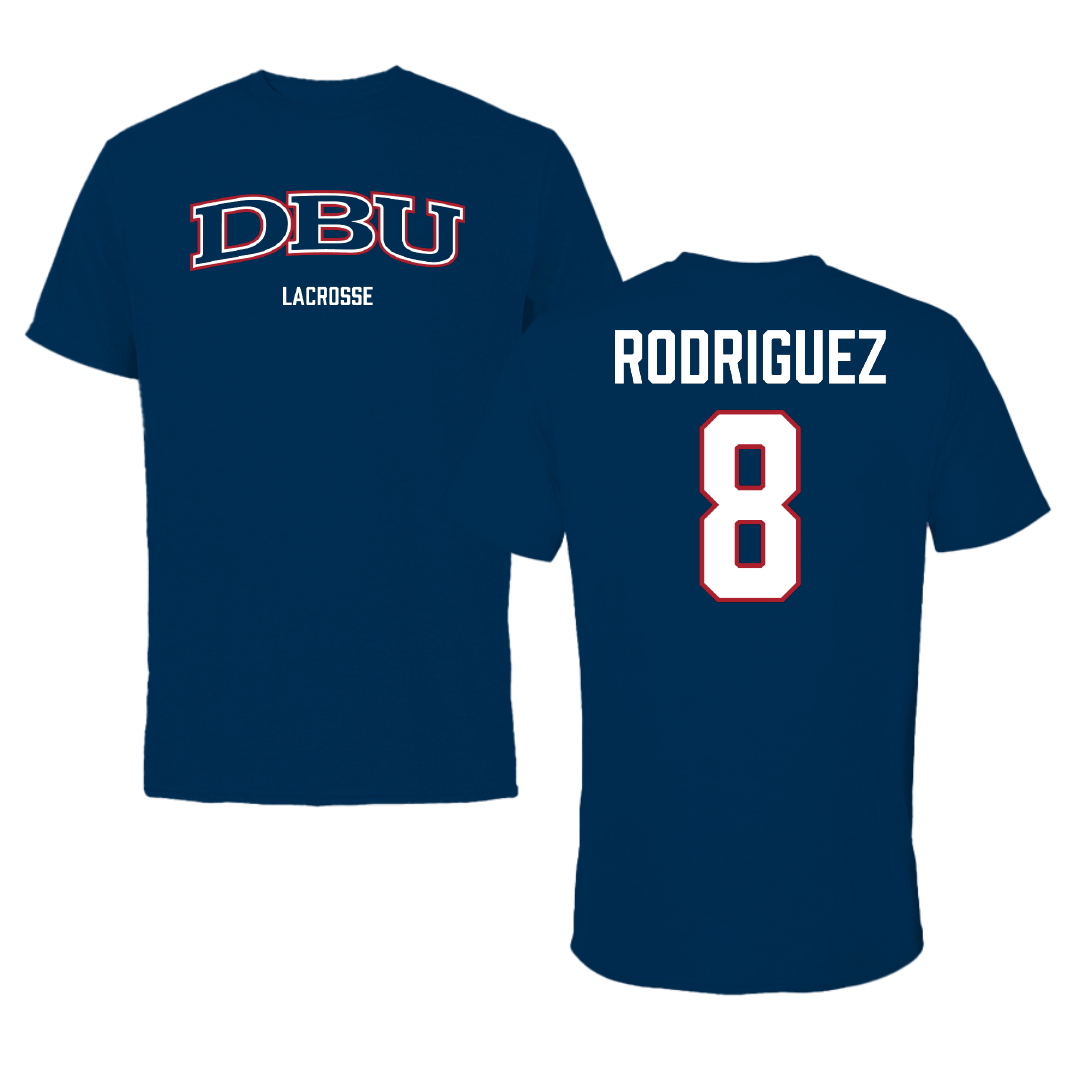 Dallas Baptist University Lacrosse (M) Navy Performance Tee - #8 Brandon Rodriguez