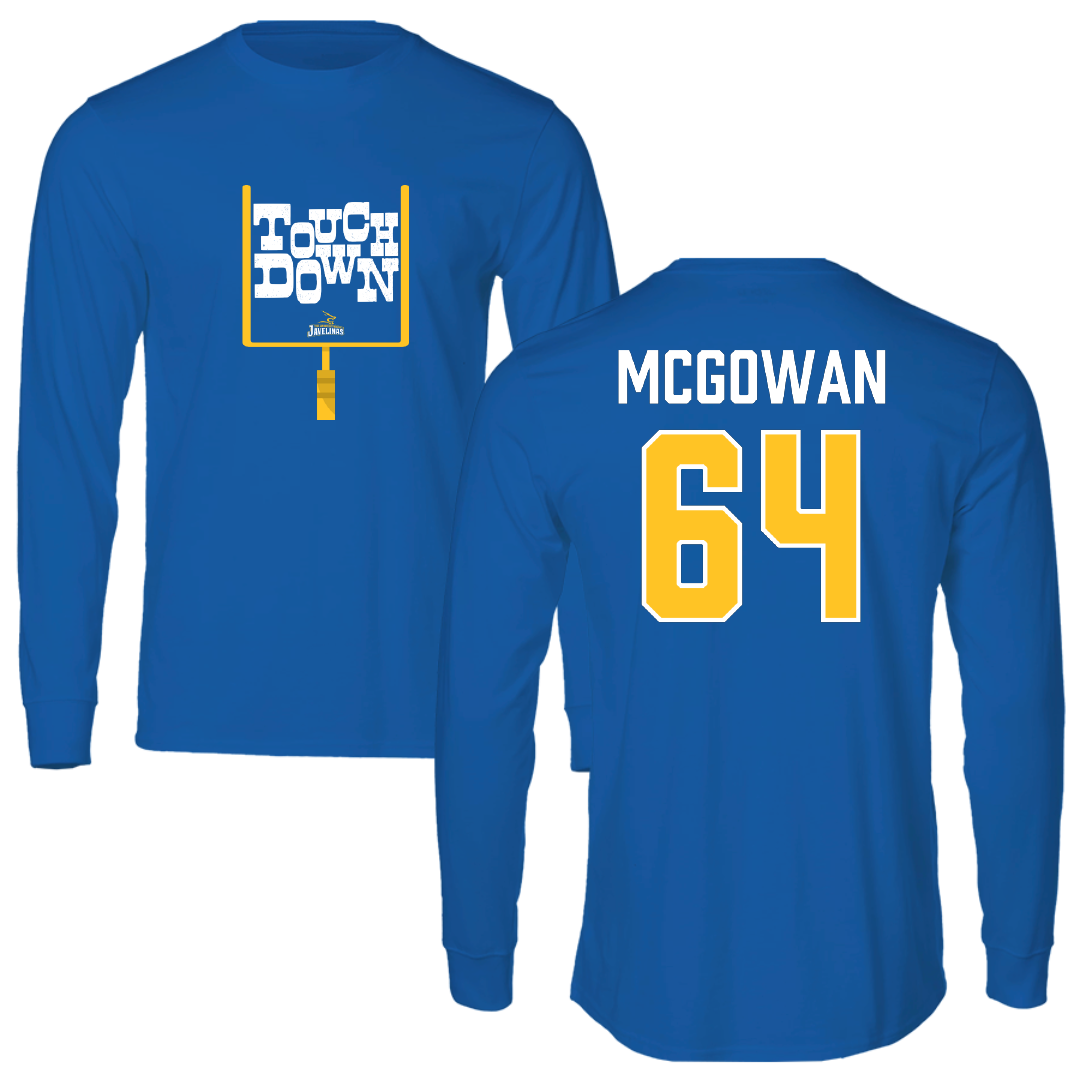 Texas A&M University-Kingsville Football Blue Touchdown Performance Long Sleeve - #64 Kevaughnte McGowan