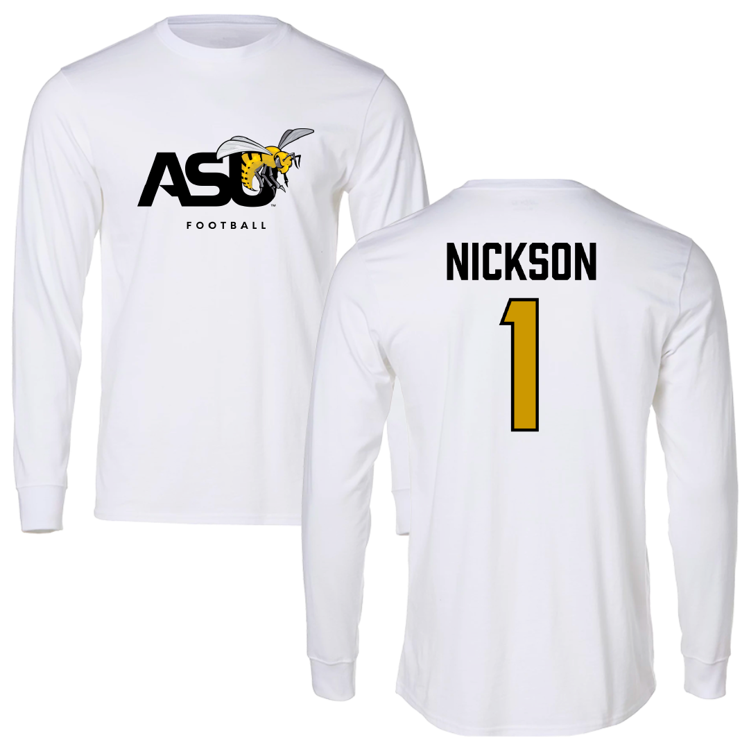 Alabama State University Football White Long Sleeve - #1 Willie Nickson