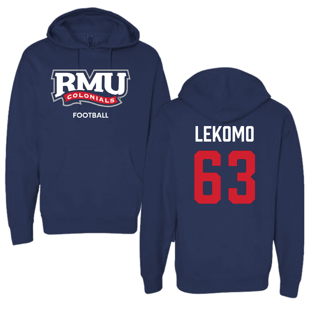Robert Morris University Football Navy Hoodie - #63 Yann Lekomo