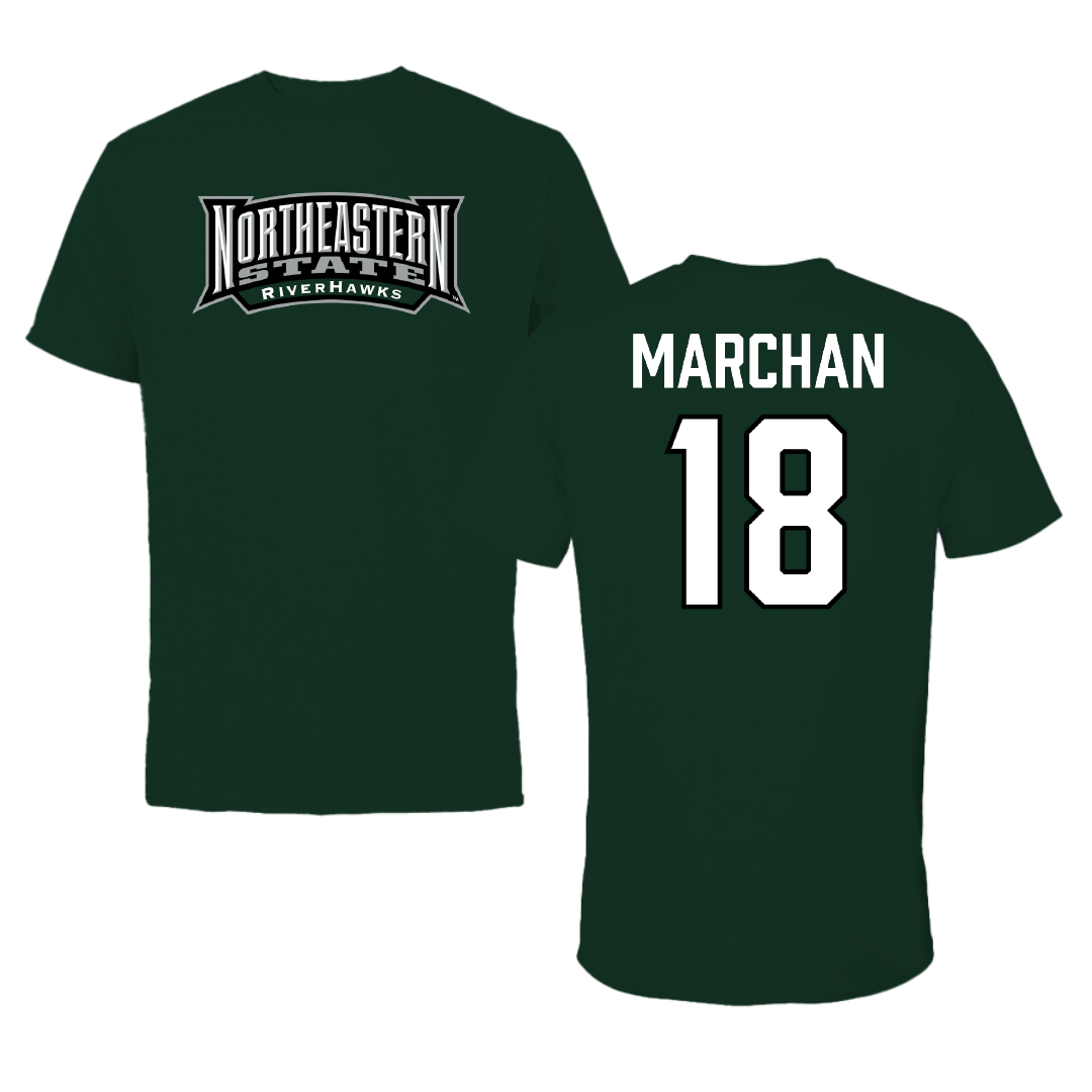Northeastern State University Soccer Forest Green Block Tee - #18 Edson Marchan