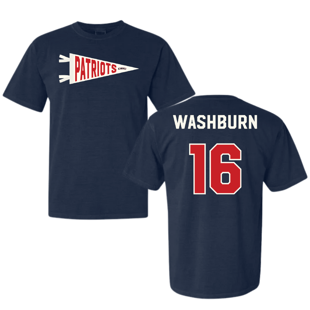 Dallas Baptist University Volleyball Navy Pennant Comfort Colors Tee - #16 Sadie Washburn