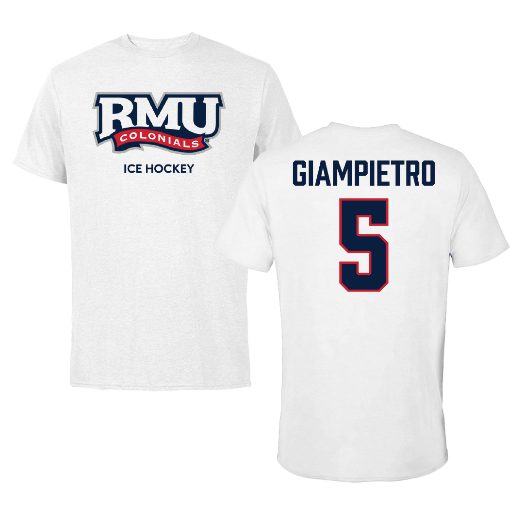 Robert Morris University Ice Hockey (W) White Tee - #5 Alaina Giampietro