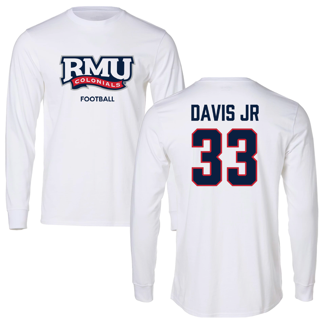 Robert Morris University Football White Mascot Performance Long Sleeve - #33 Greg Davis Jr