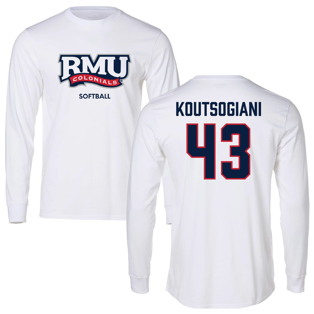 Robert Morris University Softball White Mascot Performance Long Sleeve - #43 Alaina Koutsogiani