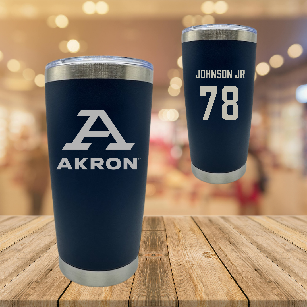 University of Akron Football Navy Stainless Steel Tumbler - #78 DJ Johnson Jr