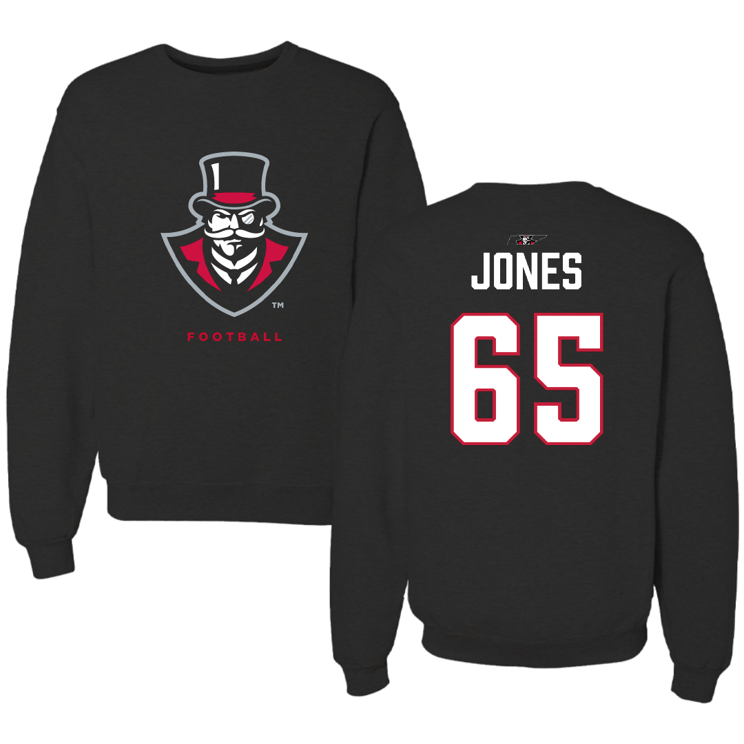 Austin Peay State University Football Black Mascot Crewneck - #65 Miada Jones