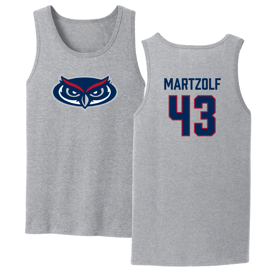 Florida Atlantic University Baseball Sport Gray Tank Top - #43 Max Martzolf
