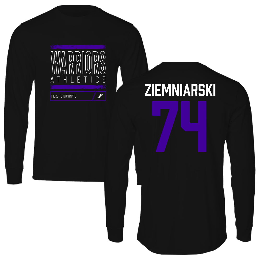 Winona State University Football Black Dominate Long Sleeve - #74 Jake Ziemniarski