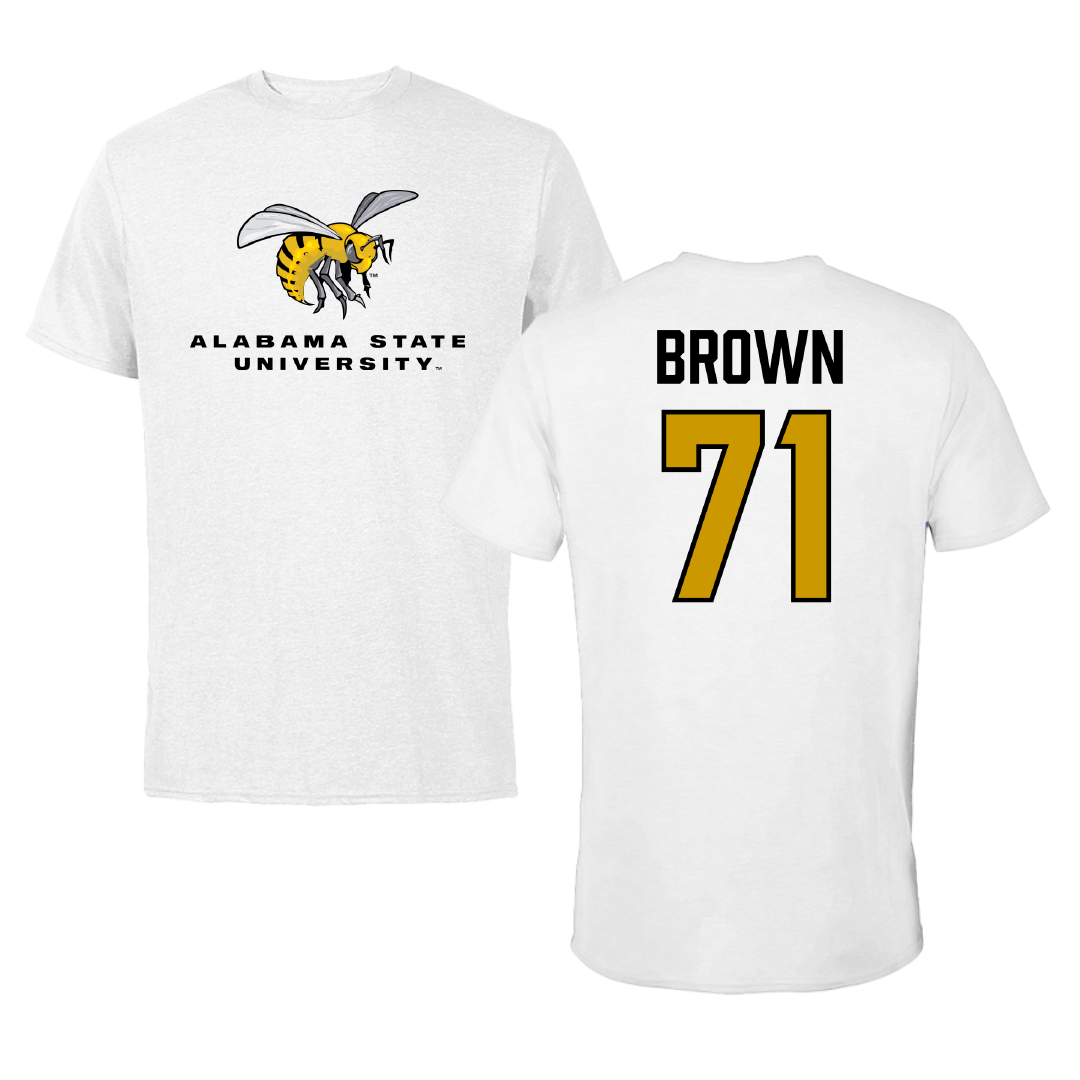 Alabama State University Football White Performance Tee - #71 Isaiah Brown