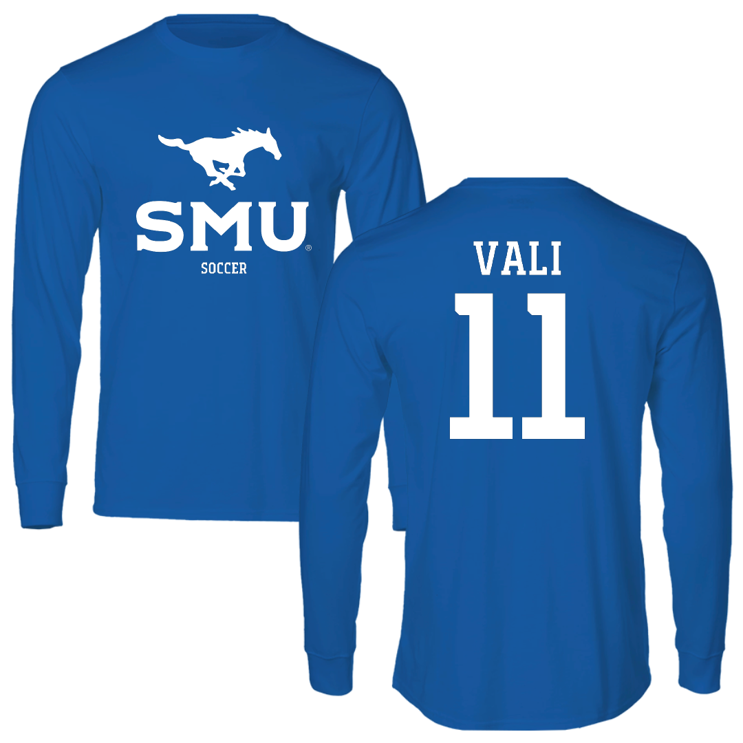 Southern Methodist University Soccer (W) Blue Mascot Long Sleeve - #11 Addison Vali