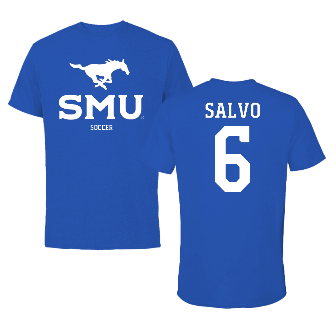 Southern Methodist University Soccer (M) Blue Mascot Tee - #6 Alex Salvo