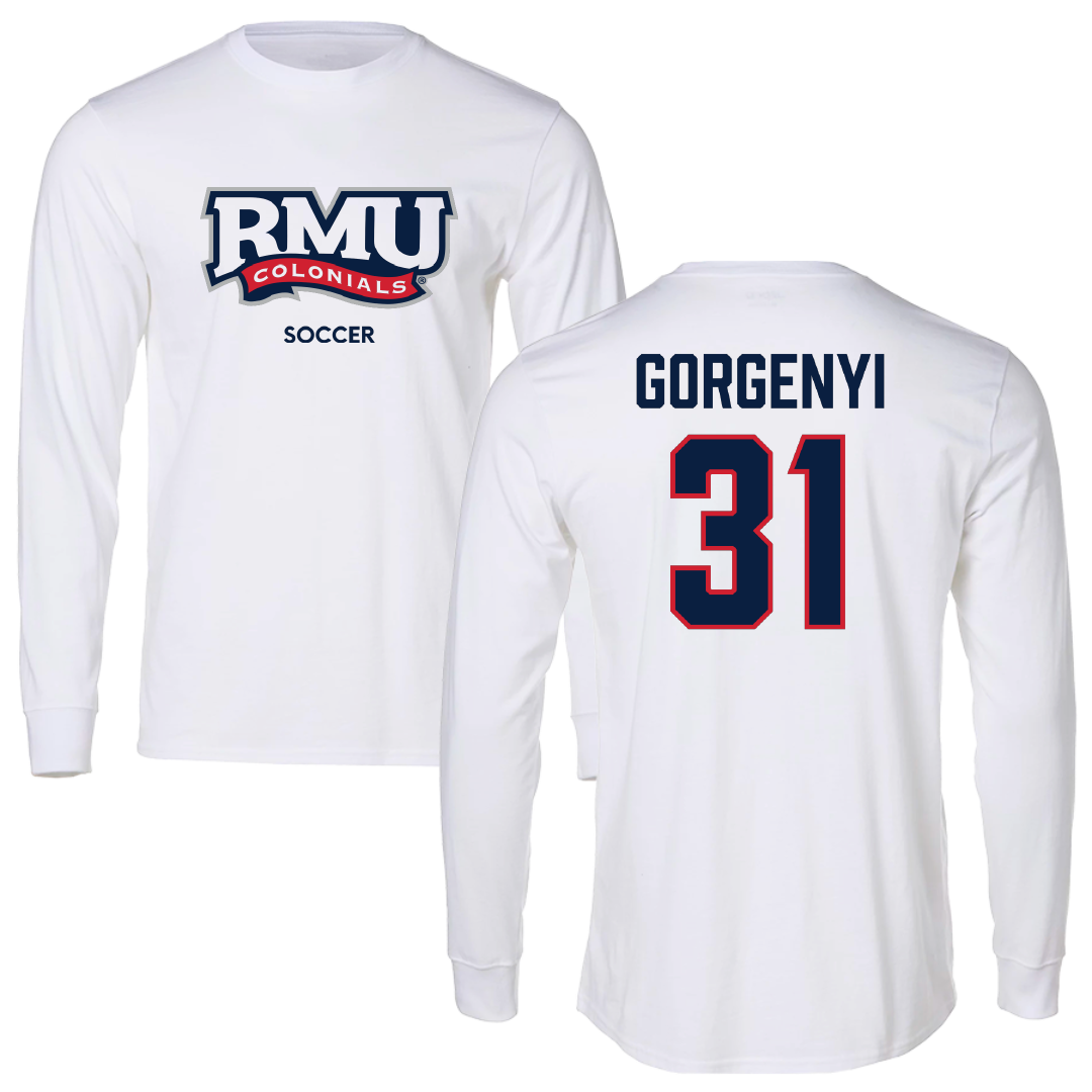 Robert Morris University Soccer (M) White Mascot Long Sleeve - #31 Kieran Gorgenyi