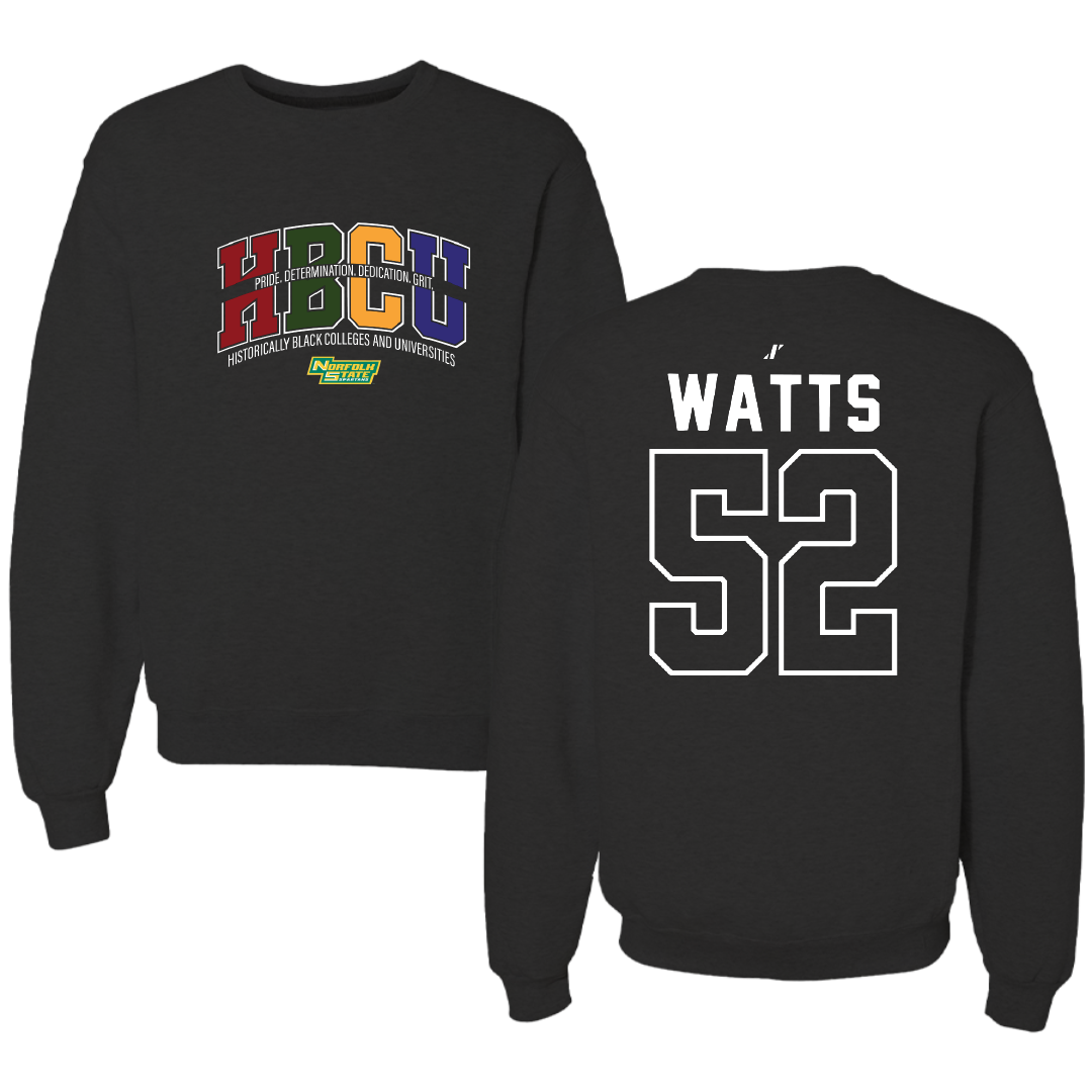 Norfolk State University Football Black HBCU Crewneck - #52 Matthieu Watts