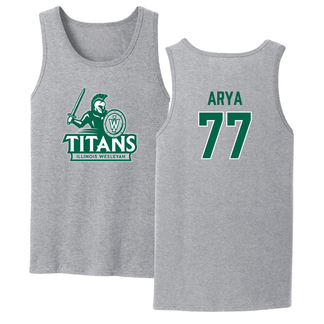 Illinois Wesleyan University Football Sport Gray Tank Top - #77 Justin Arya