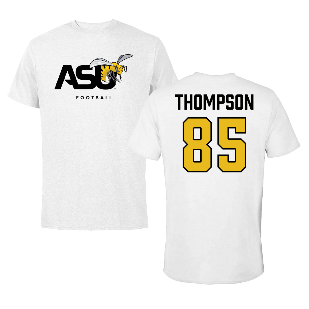 Alabama State University Football White ASU Tee - #85 Manny Thompson