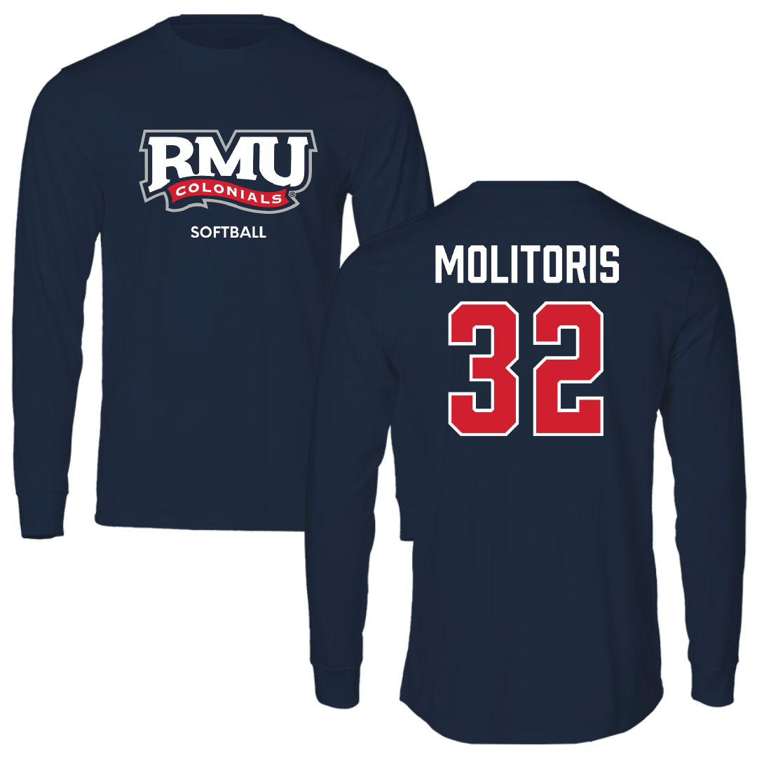 Robert Morris University Softball Navy RMU Performance Long Sleeve - #32 Kaitlyn Molitoris