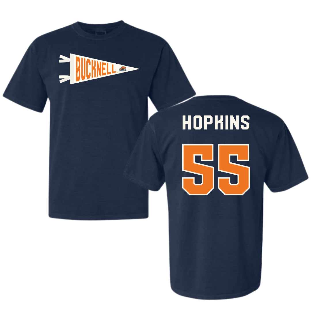 Bucknell University Lacrosse Navy Pennant Comfort Colors Tee - #55 Will Hopkins