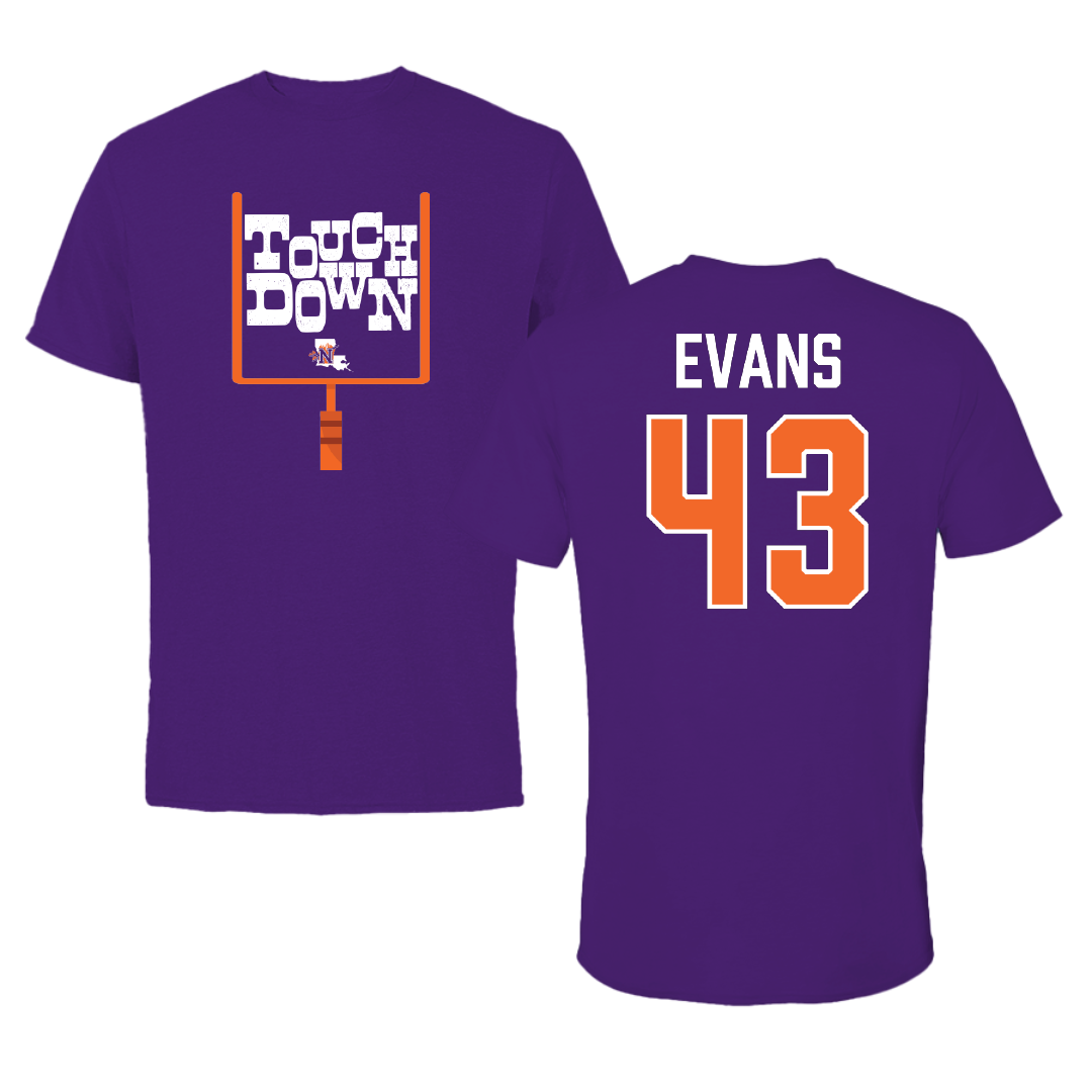 Northwestern State University Football Purple Touchdown Performance Tee - #43 Cooper Evans