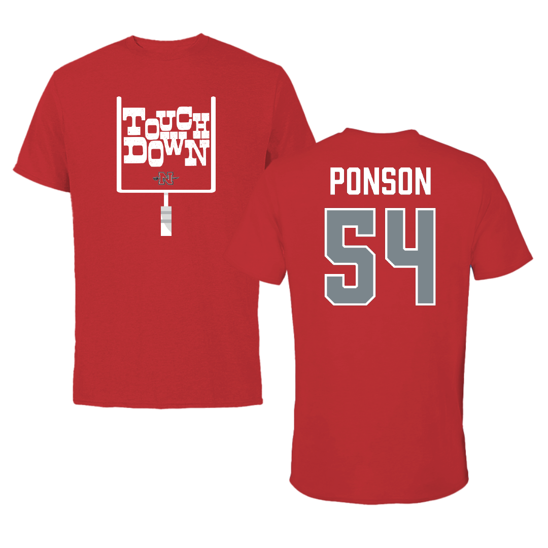 Nicholls State University Football Red Touchdown Tee - #54 Aaron Ponson