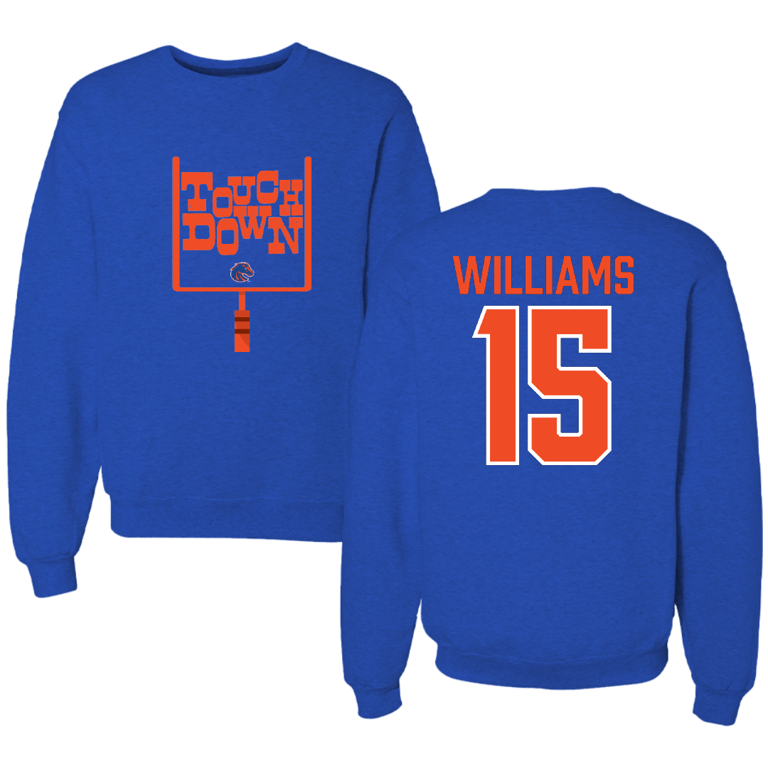Boise State University Football Blue Touchdown Crewneck - #15 Malakai Williams
