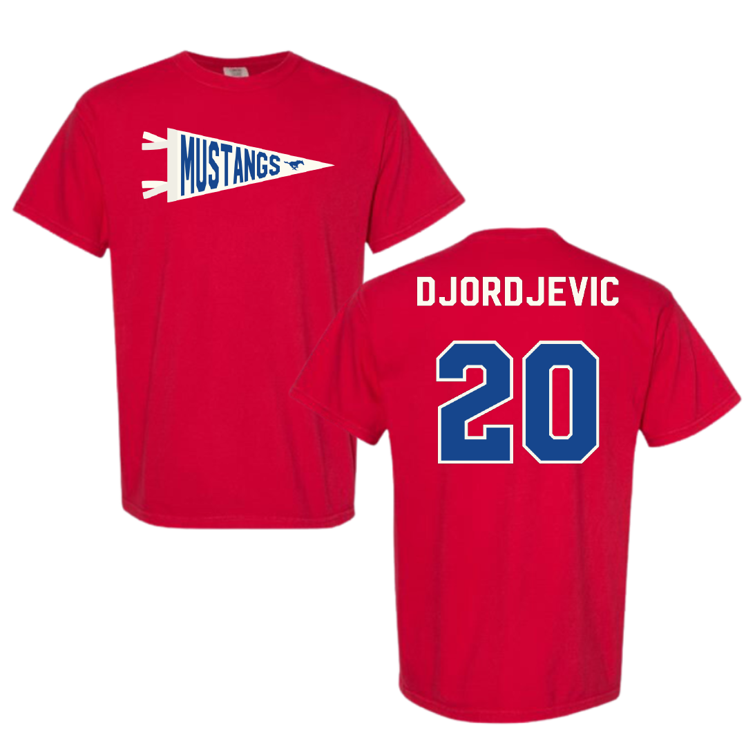 Southern Methodist University Soccer Red Pennant Comfort Colors Tee - #20 Nikola Djordjevic