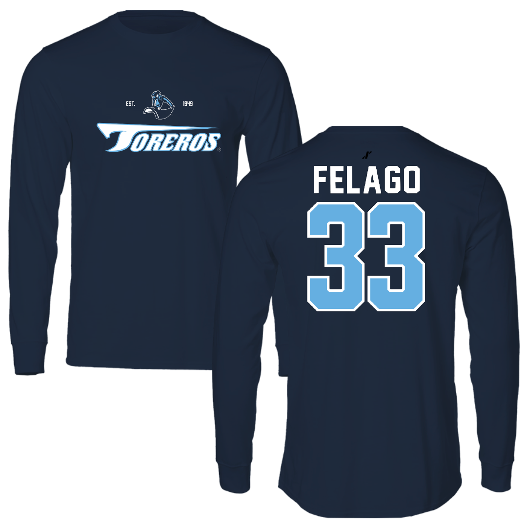 University of San Diego Football Navy General Performance Long Sleeve - #33 Nick Felago