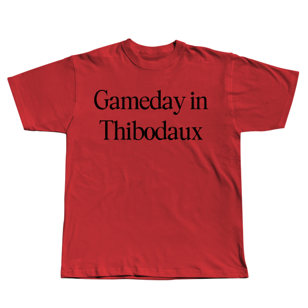 Nicholls State University Football Red Gameday Tee - #77 Cam Banks