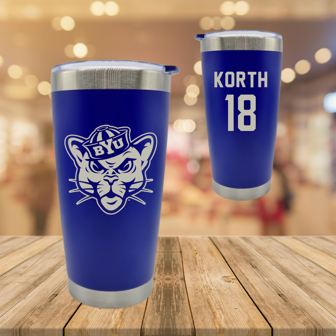 Brigham Young University Softball Blue Stainless Steel Tumbler - #18 Kaysen Korth