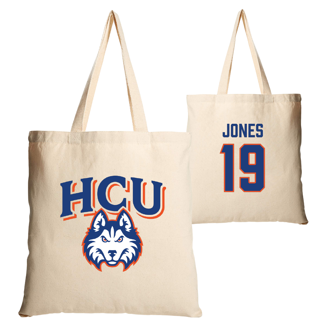 Houston Christian University Football Tan Canvas Tote Bag - #19 Zion Jones