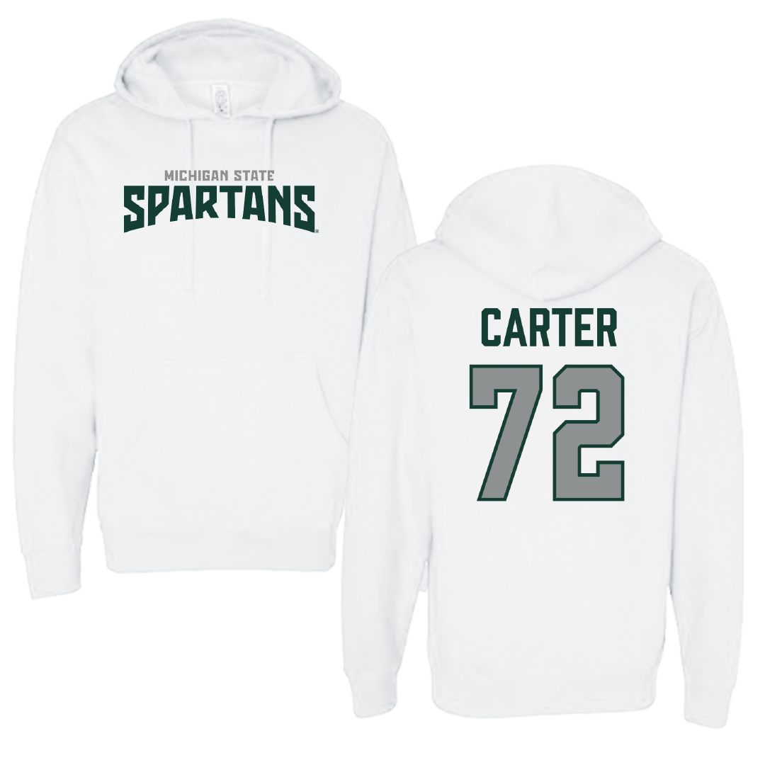Michigan State University Football White Classic Hoodie - #72 Caleb Carter