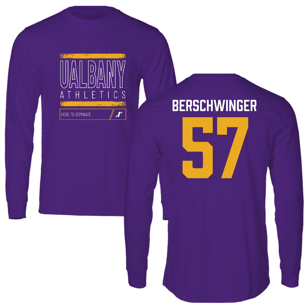 University at Albany Football Purple Dominate Performance Long Sleeve - #57 Troy Berschwinger
