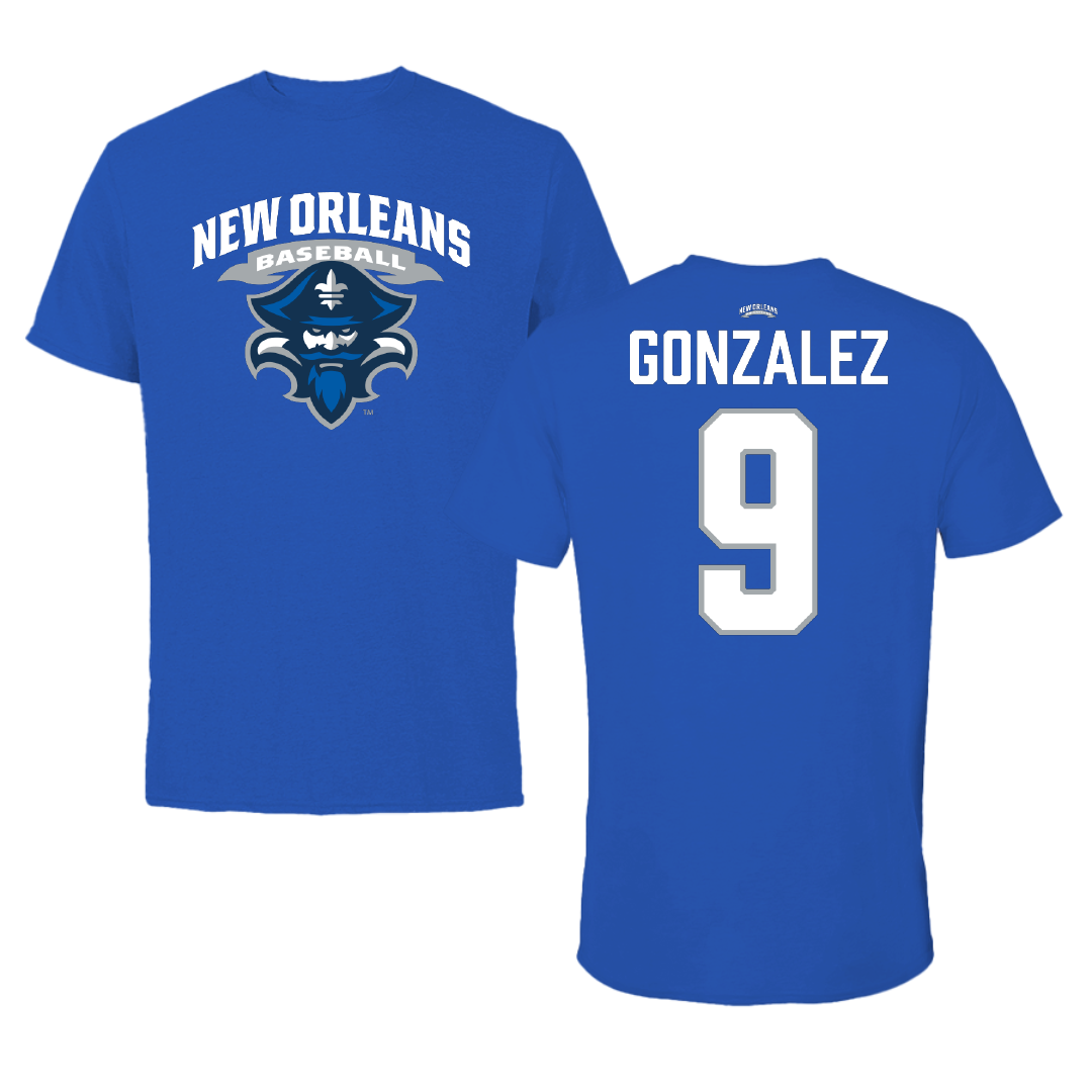 University of New Orleans Baseball Blue Tee - #9 Matt Gonzalez