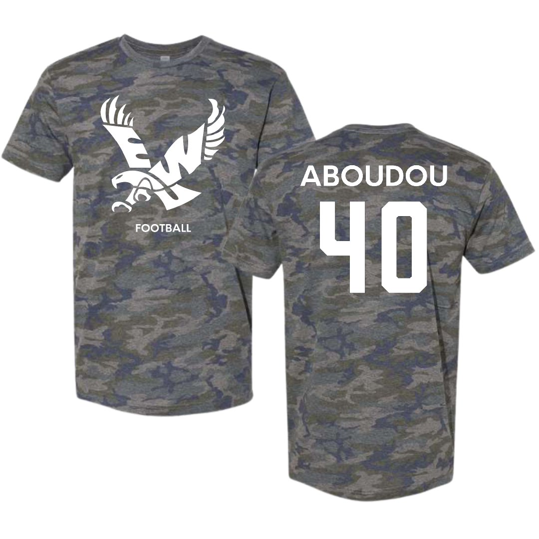 Eastern Washington University Football Vintage Camo Tee - #40 Amdane Aboudou