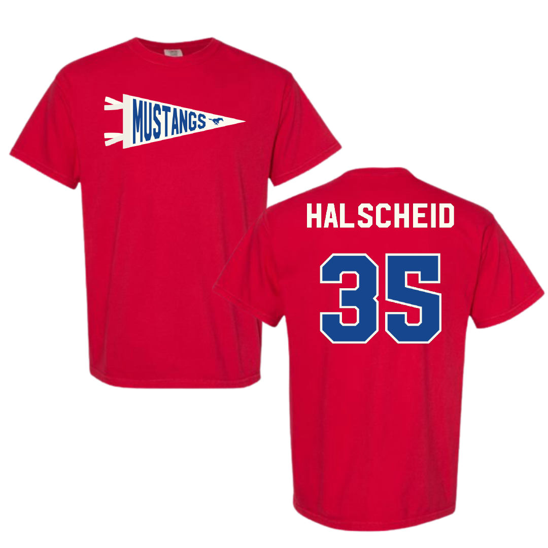 Southern Methodist University Soccer Red Pennant Comfort Colors Tee - #35 Hayden Halscheid