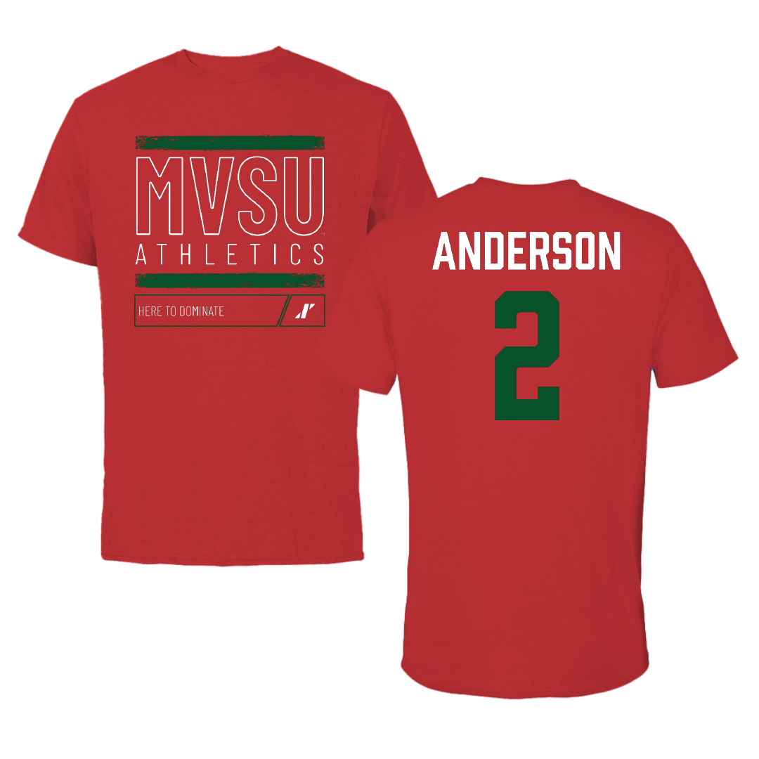 Mississippi Valley State University Football Red Dominate Tee - #2 Jordan Anderson