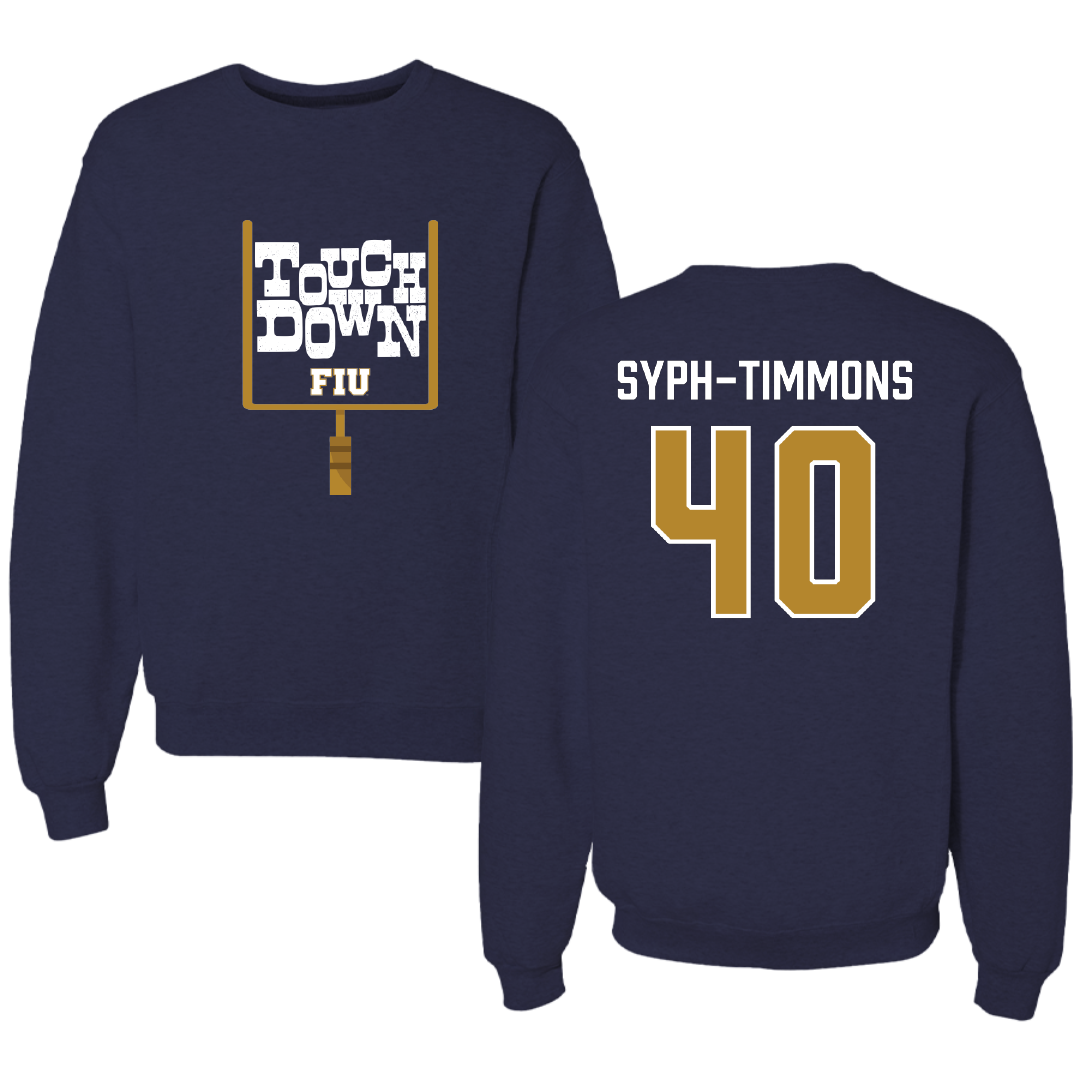 Florida International University Football Navy Touchdown Crewneck - #40 Orlando Syph-Timmons